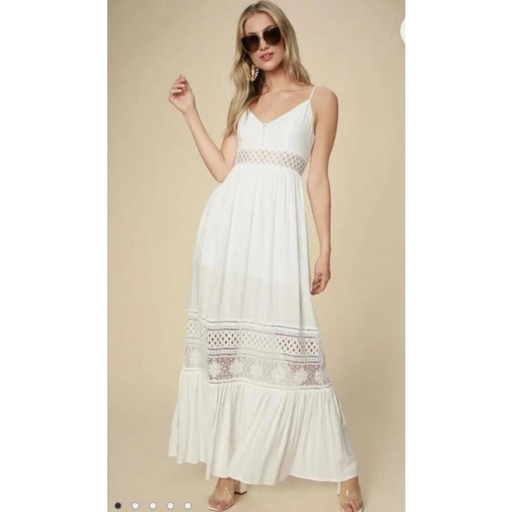 Jack by BB Dakota Boho Chic Long Summer Dress White Maxi Dress With Lace Trim